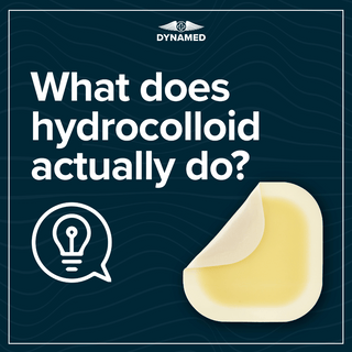 What does hydrocolloid actually do? - DynaMed educational graphic explaining hydrocolloid benefits for wound healing, skin protection, and acne treatment in South Africa