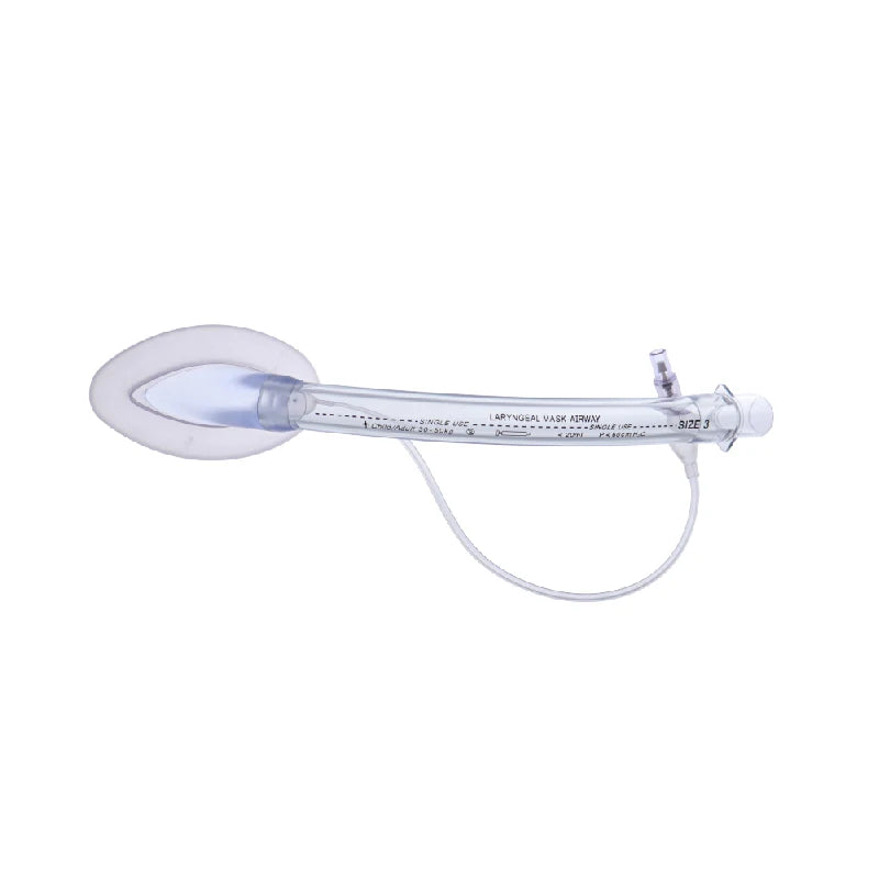 A sterile disposable laryngeal mask with an attached tube, typically used in respiratory care.