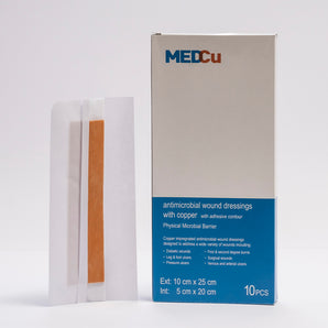 MedCu Antimicrobial Copper Wound Dressings 10cm x 25cm – (Adhesive Contour with 5x20cm Pad)